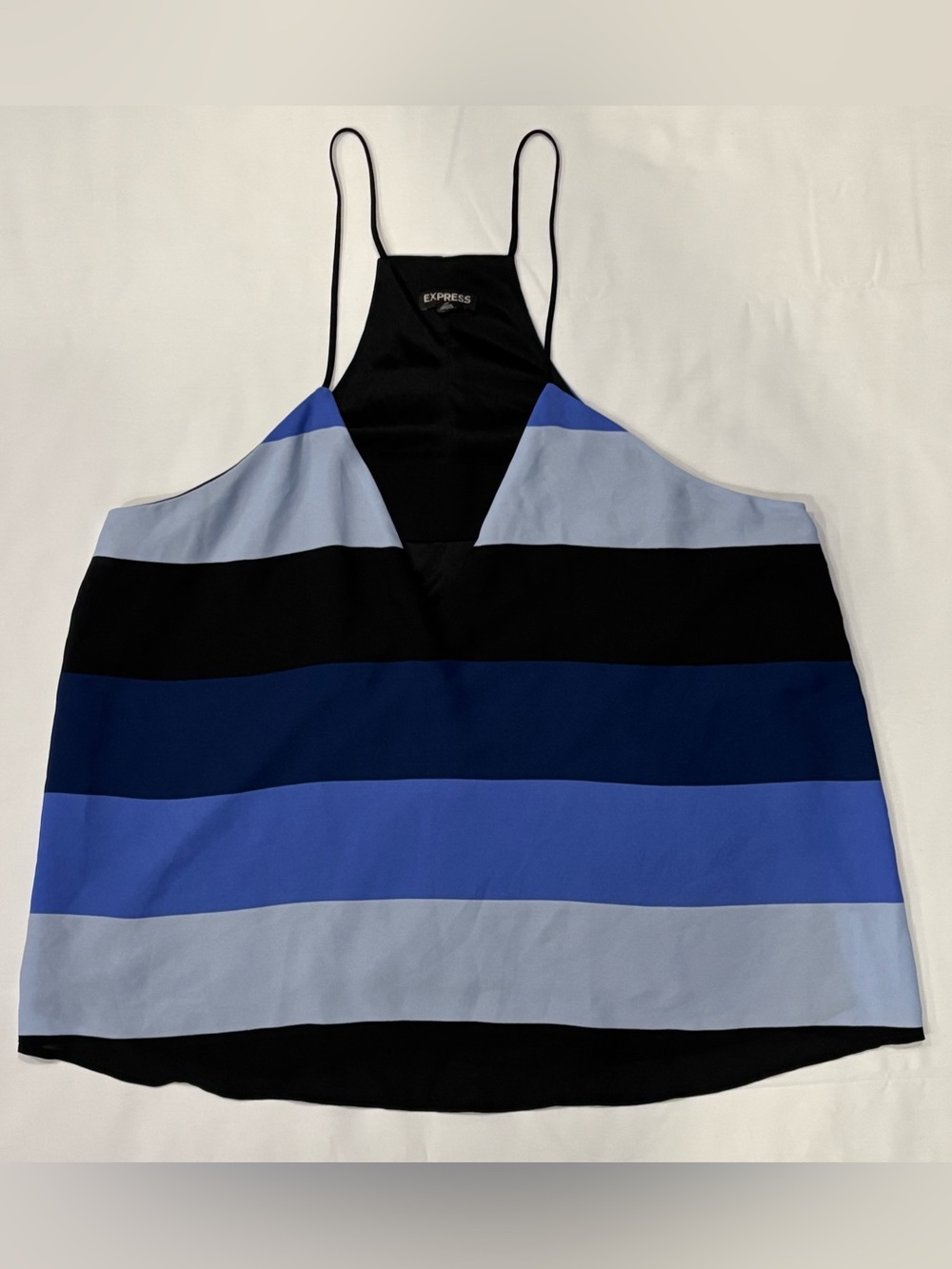 Express Cutout Colorblock Racerback Tank Top Large Blue Black Striped V-Neck